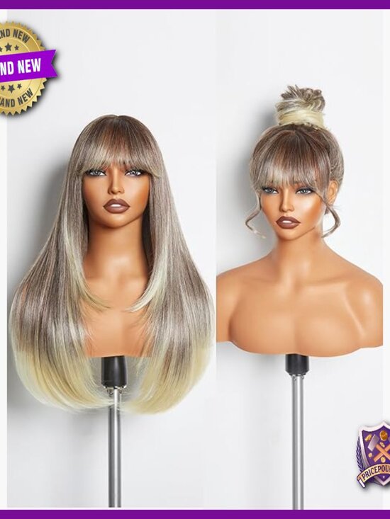 Synthetic Straight Wig with Bangs Layered Glueless True Scalp main image 5